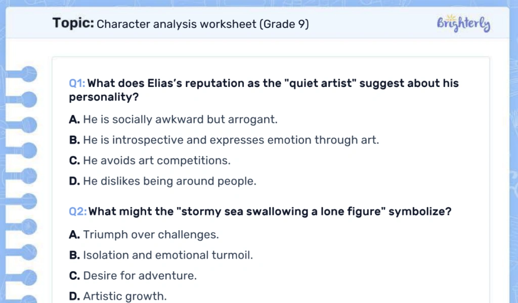 Character analysis worksheet PDF: Examples