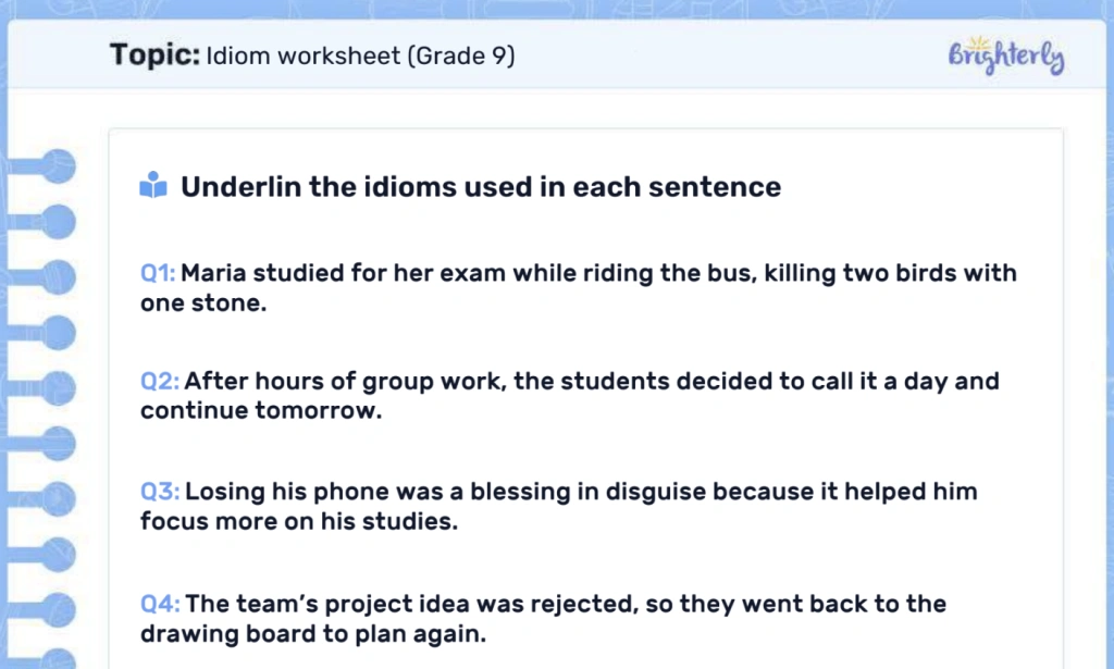 Idioms worksheet: Examples