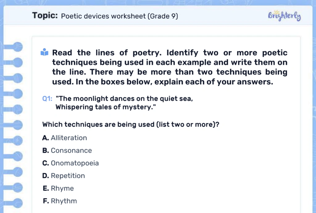 Poetic devices worksheets: Examples