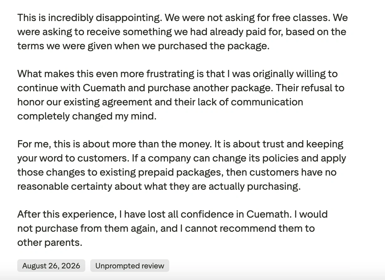Cuemath Complaints About Pricing