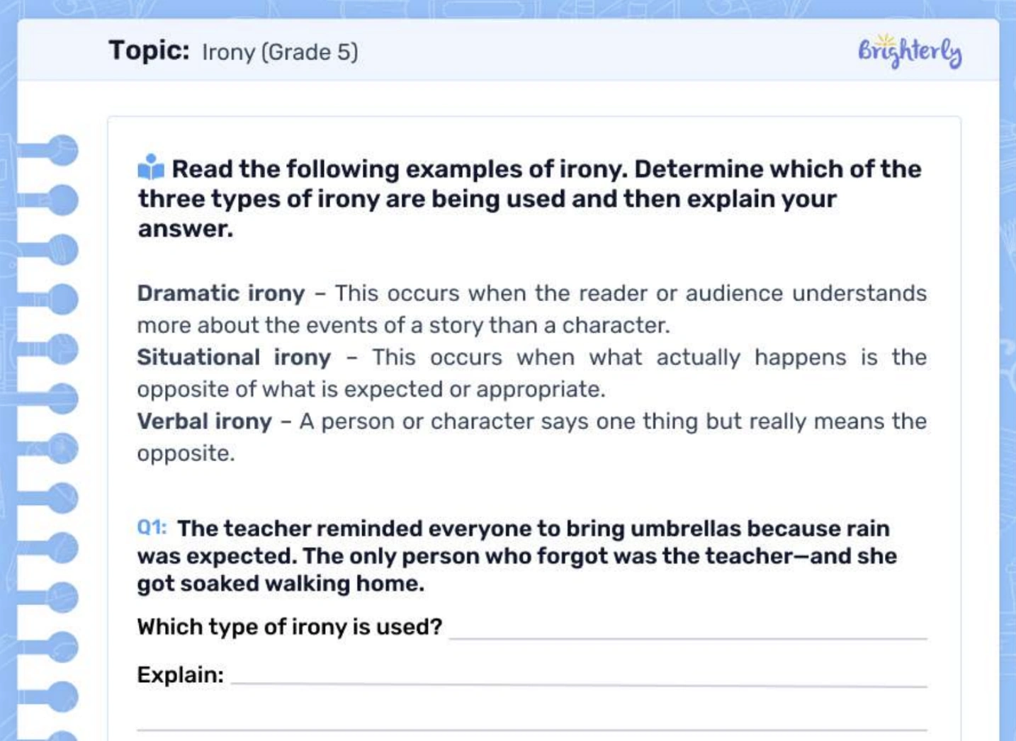Irony worksheets: Examples