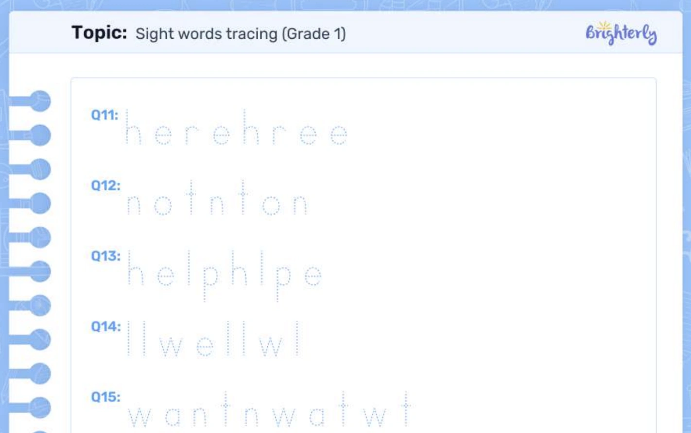 Sight word tracing worksheets: Examples