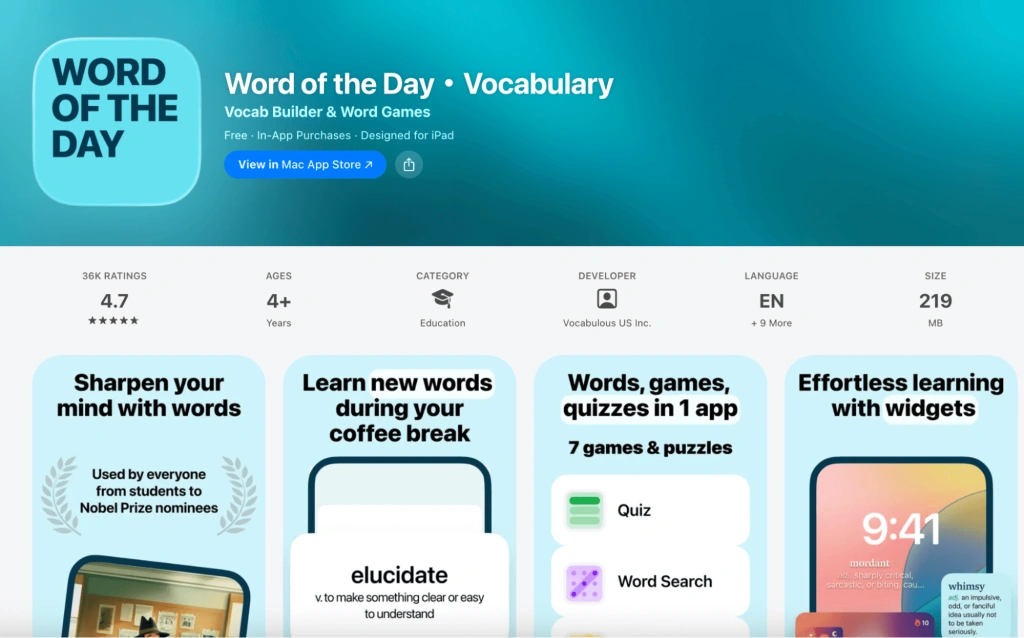 Word of the Day vocabulary learning app