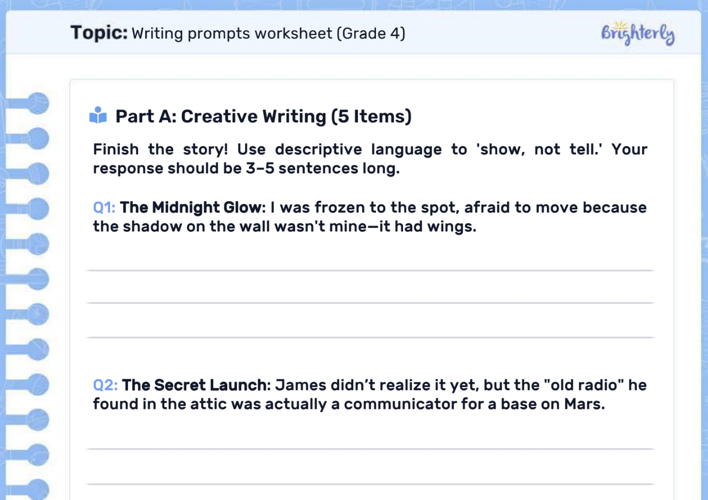 Writing prompts for 4th grade: Examples