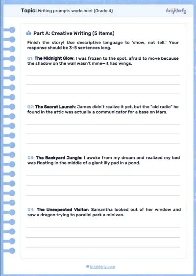 PDF Writing prompts worksheets