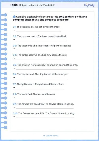 Subject and Predicate Worksheets