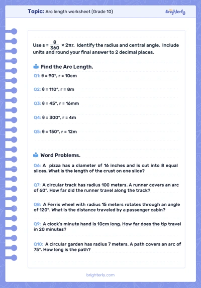 Arc Length Worksheets PDF