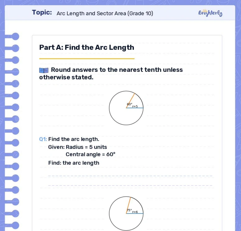 Download Arc Length And Sector Area Worksheet PDFs