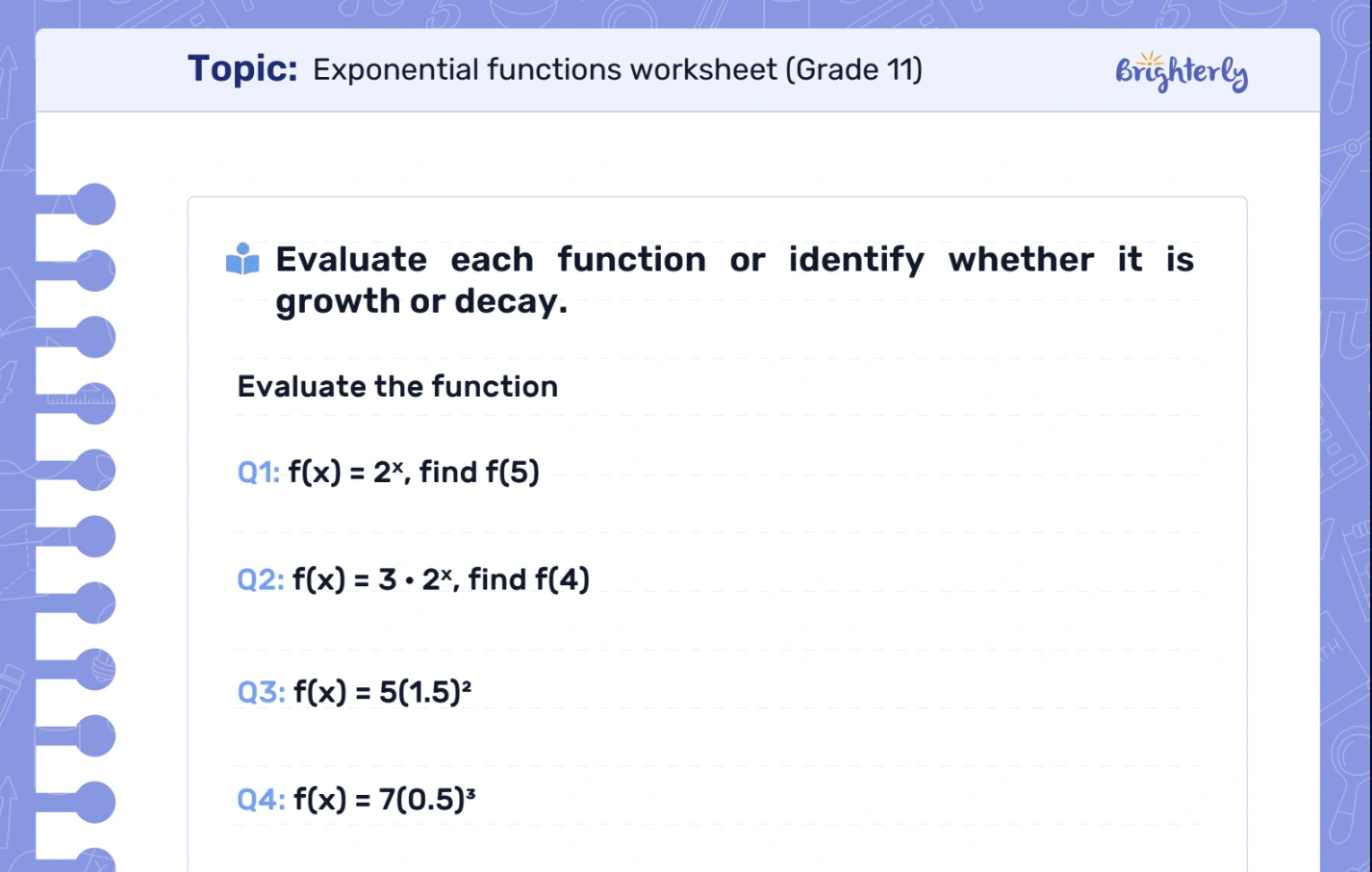 Download Exponential Functions Worksheet PDFs