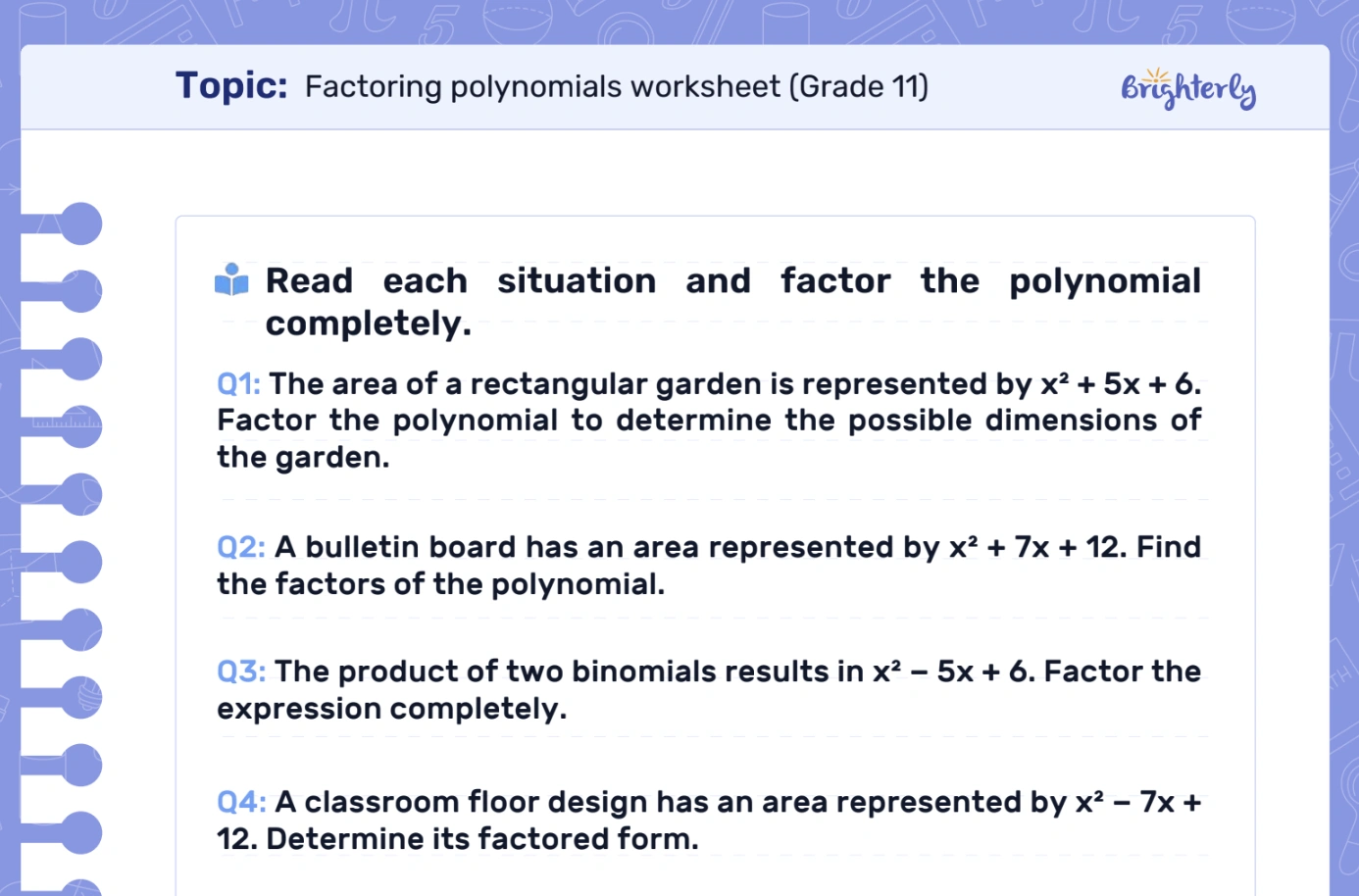 Download Factoring Polynomials Worksheet PDFs