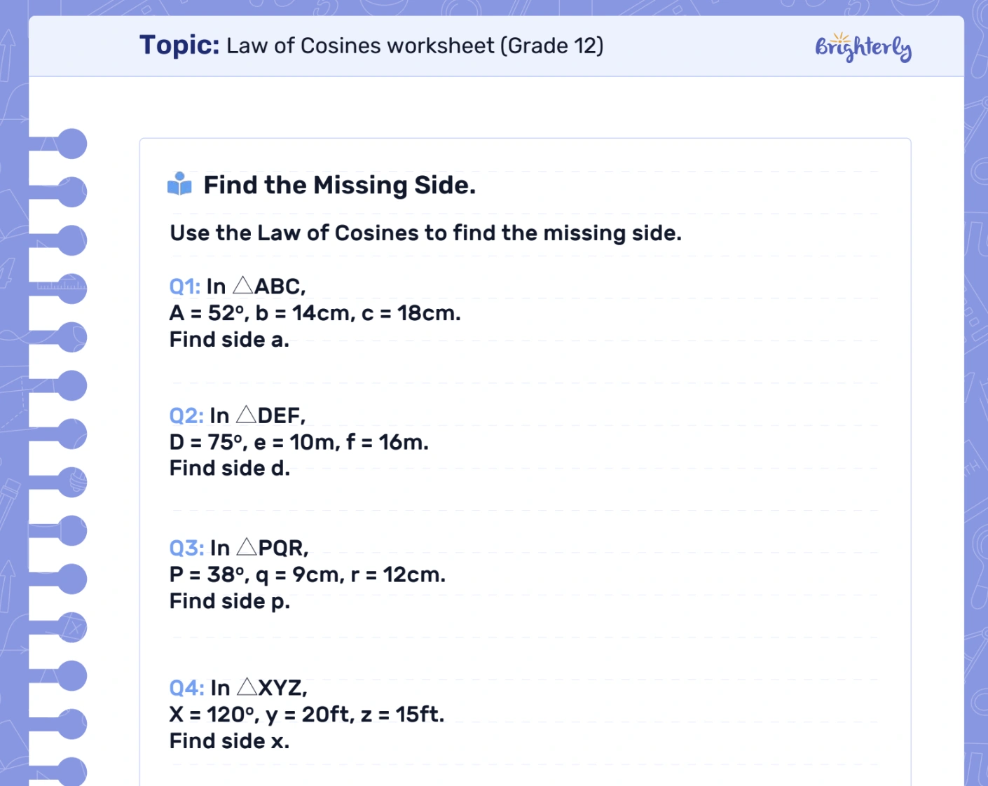 Download Law of Cosines Worksheet PDFs