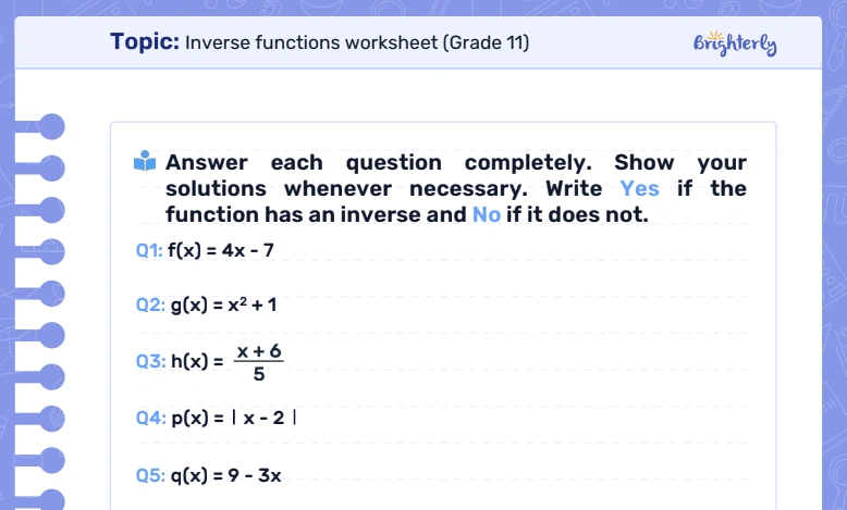 Download Inverse Functions Worksheet PDFs