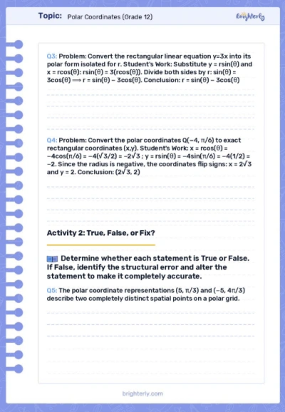 Polar Coordinates Worksheets
