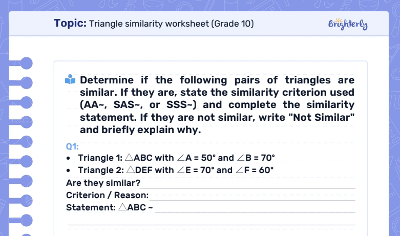 Download Triangle Similarity Worksheet PDFs