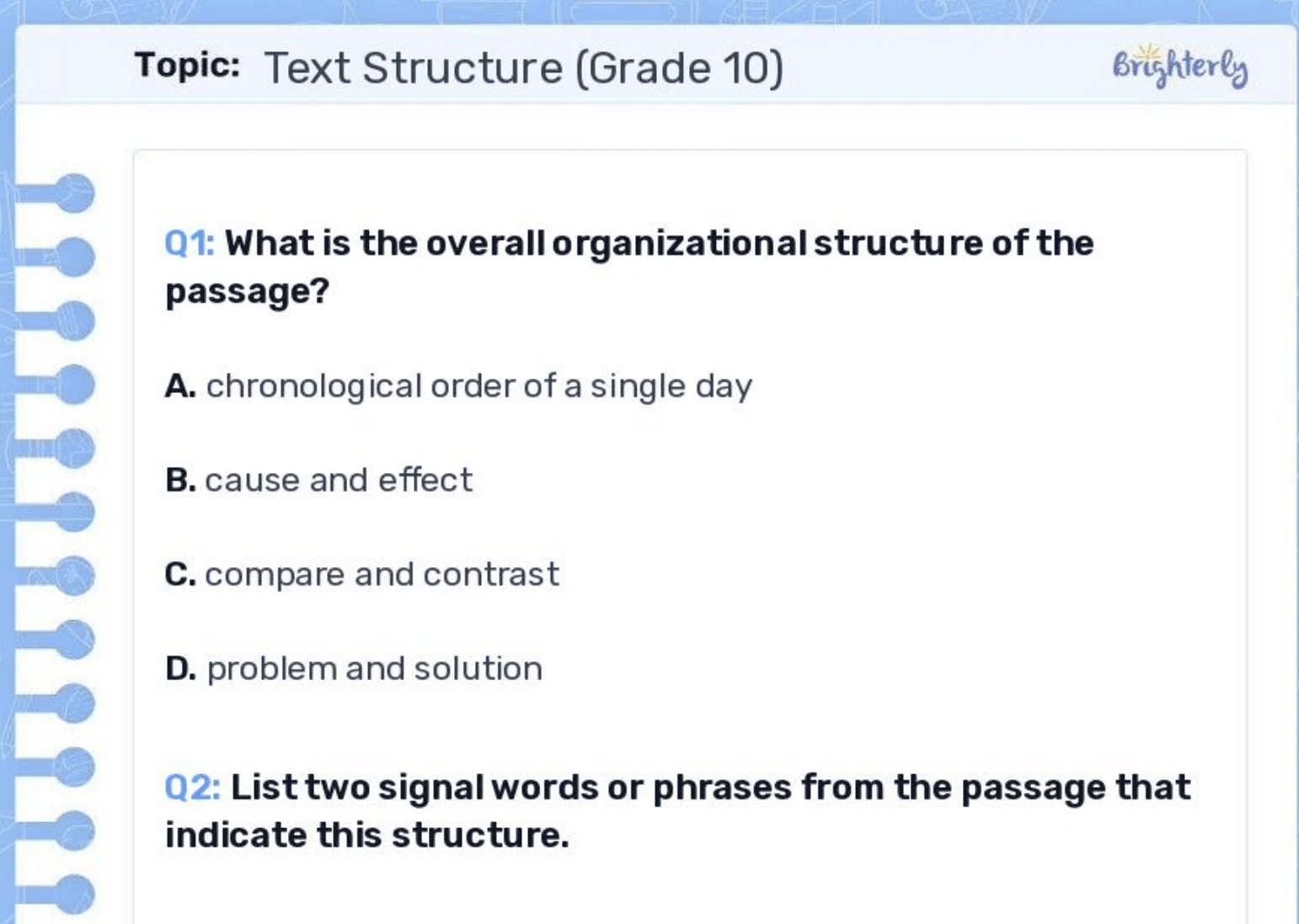 text structure worksheet brighterly
