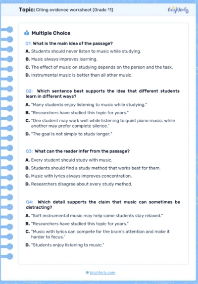 Citing Evidence Worksheets 11th Grade 2