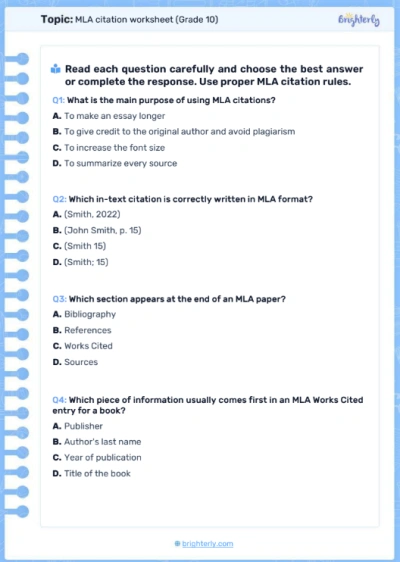 MLA Citation Worksheets