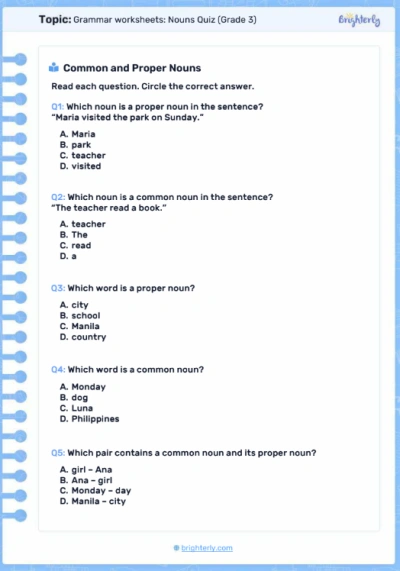 Grammar worksheets Nouns