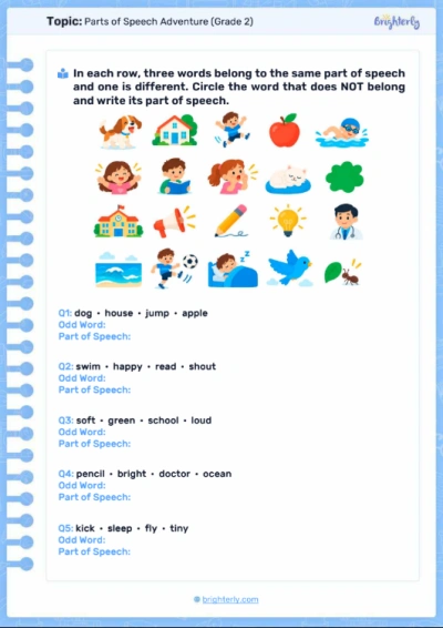 Parts of Speech Adventure (Grade 2)